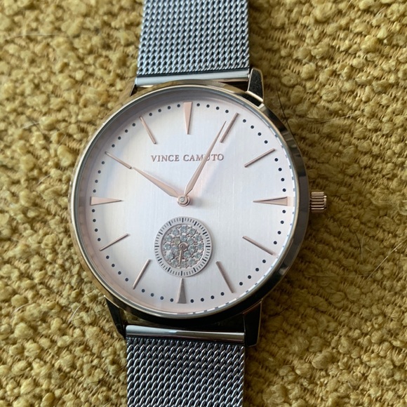 Vince Camuto Crystal Accented Rose Gold bezel & Silver-Tone Mesh Bracelet Watch - Picture 9 of 11